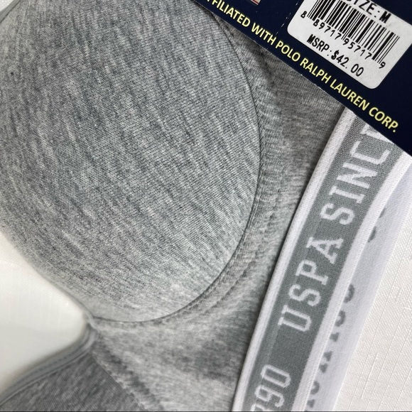 U.S. POLO ASSN. intimates Sports bra GREY WHITE Sporty bra formed cups NEW M - Picture 8 of 8